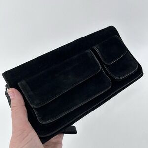 Banana Republic Y2K Minimalist Utility Suede Black Clutch Wristlet Pockets Pouch